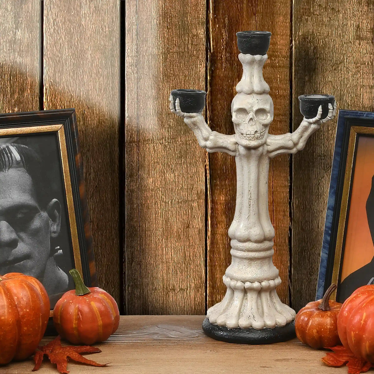 12 in. Halloween Skeleton Candelabra Holds Three Candles