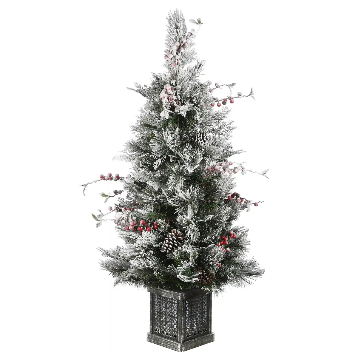4 ft. Pre-Lit Snowy Bedford Pine Tree with Clear Lights, Plug-In