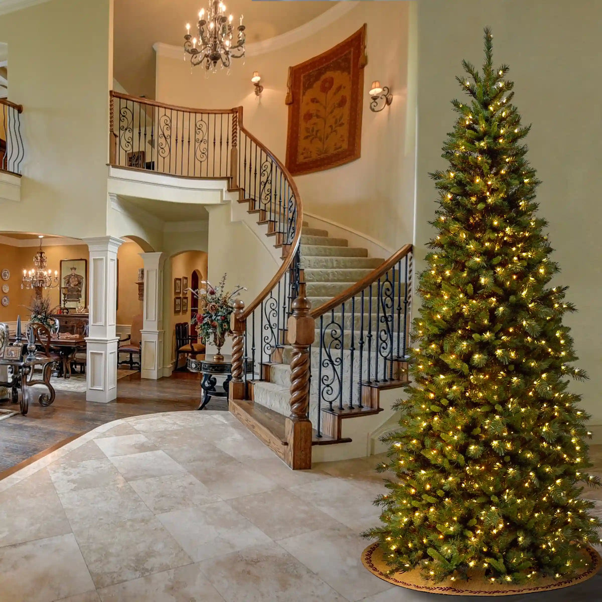 9 ft. Pre-Lit Tiffany Fir Slim Tree with Clear Lights - PVC Branch Tips, Plug-In