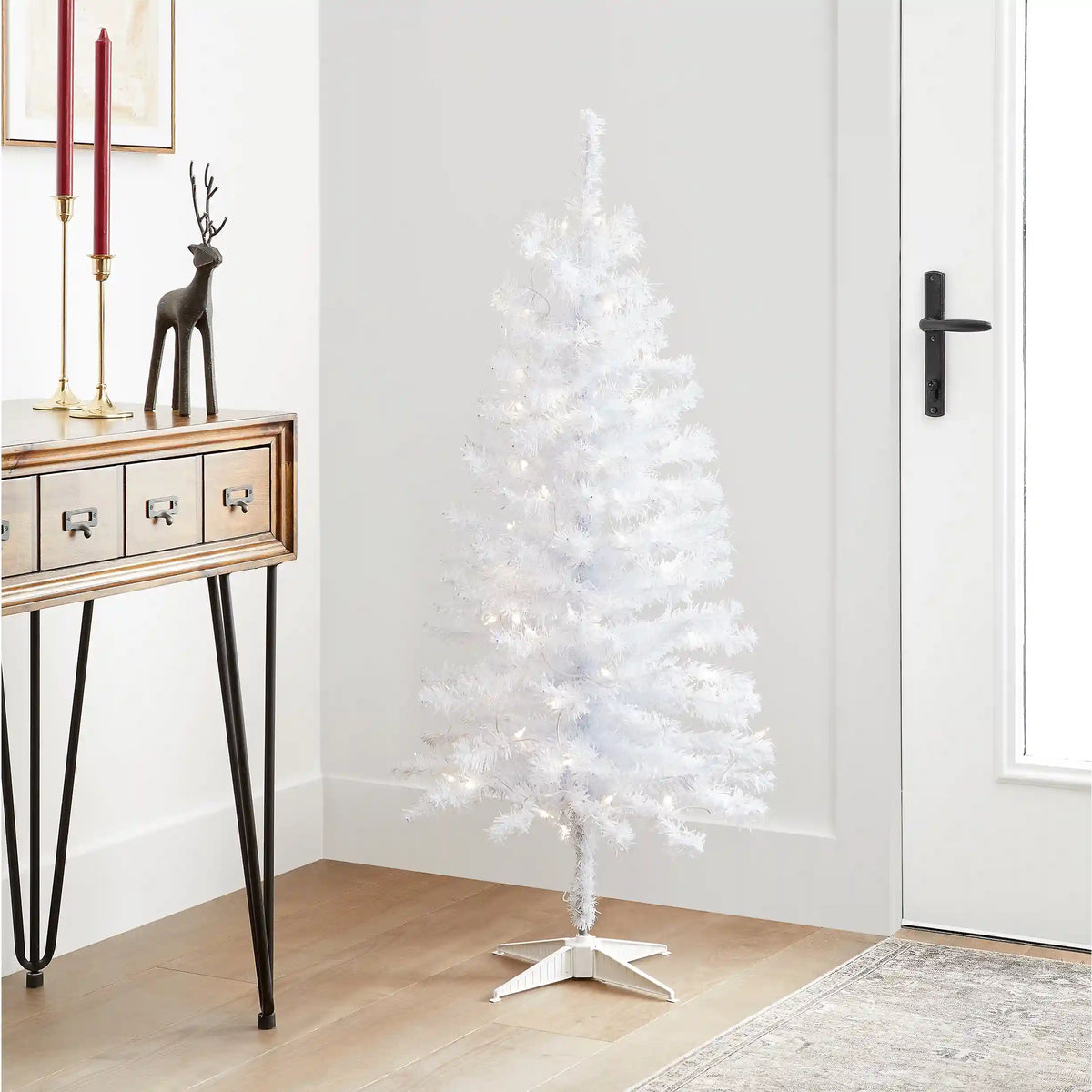 4 ft. Pre-Lit Tinsel Collection White Iridescent Tree with Clear Lights, Plug-In