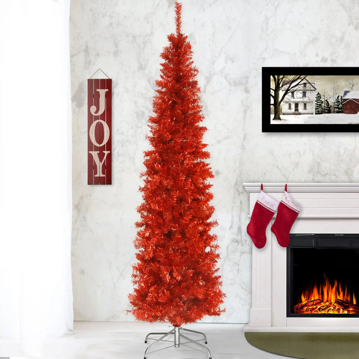6 ft. Tinsel Collection Red Tree