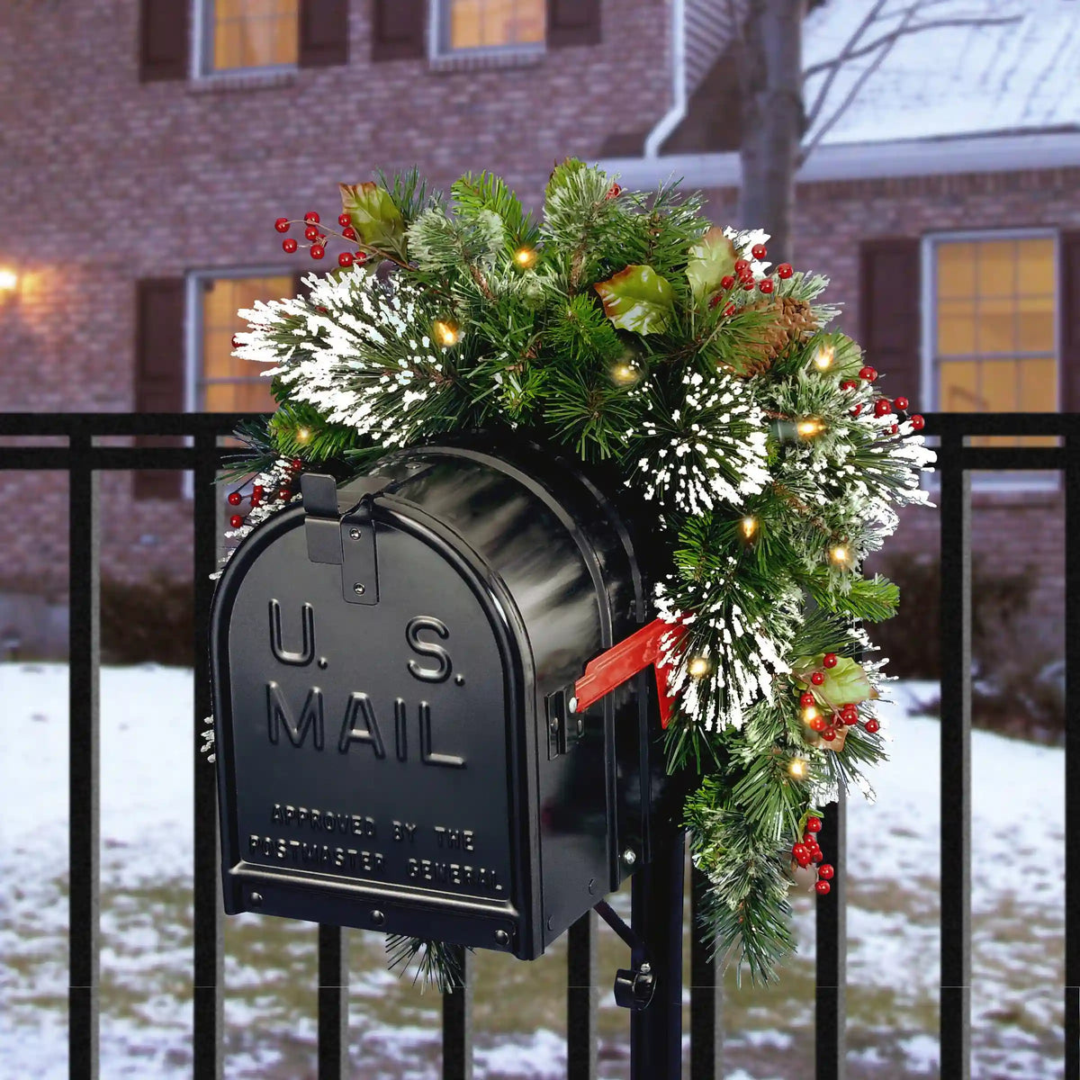 36 in. Pre-Lit Wintry Pine Mailbox Swag with LED Lights