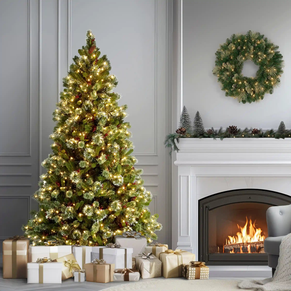 7.5 ft. Pre-Lit Wintry Pine Medium Tree with Clear Lights, Plug-In