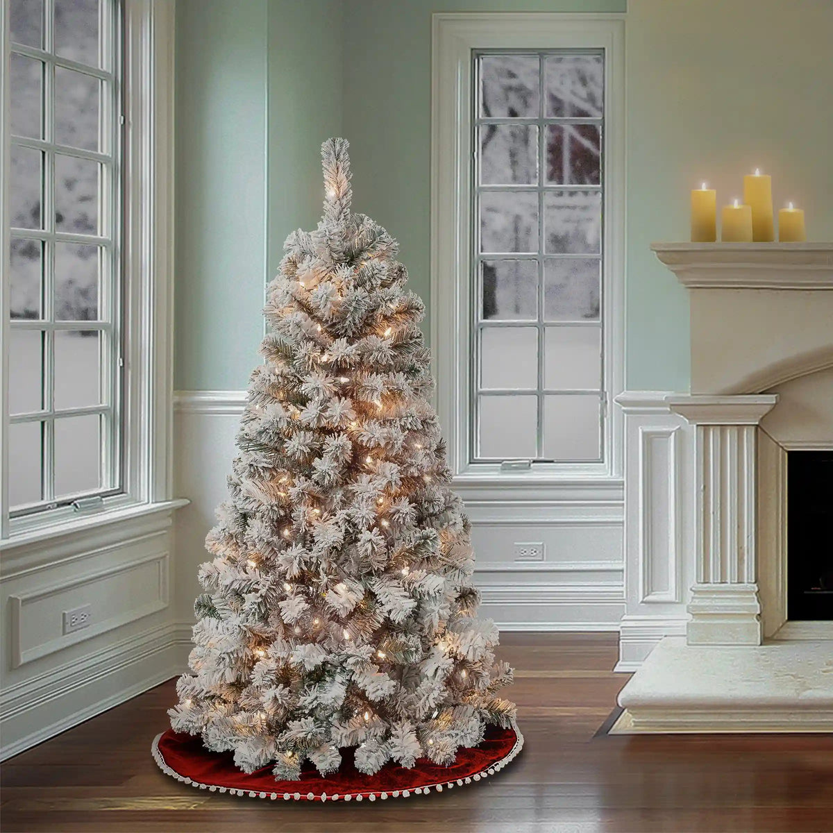 4.5 ft. Pre-Lit Acacia Flocked Tree with Clear Lights, Plug-In