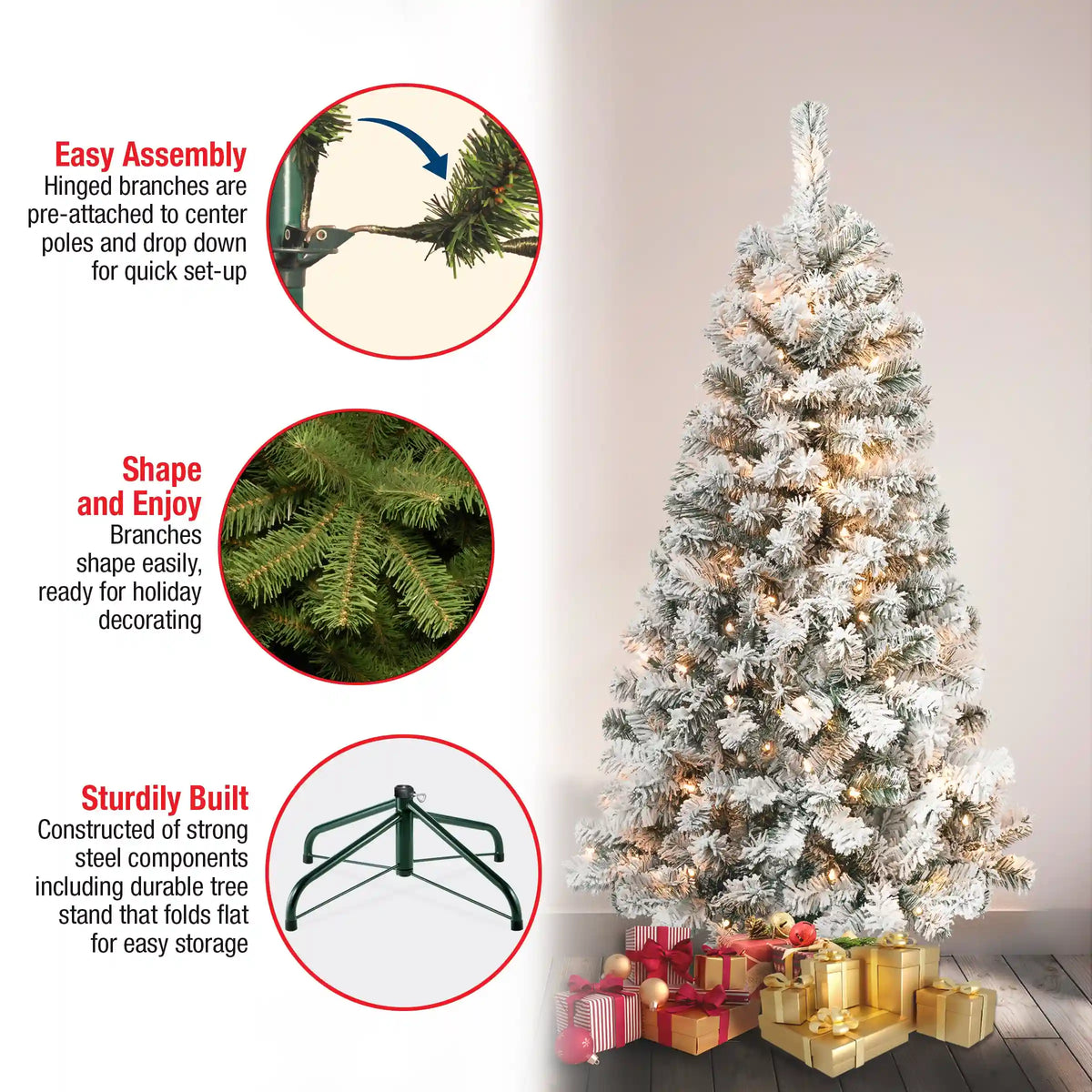 4.5 ft. Pre-Lit Acacia Flocked Tree with Clear Lights, Plug-In