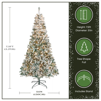 7.5 ft. Pre-Lit Acacia Flocked Tree with Clear Lights
