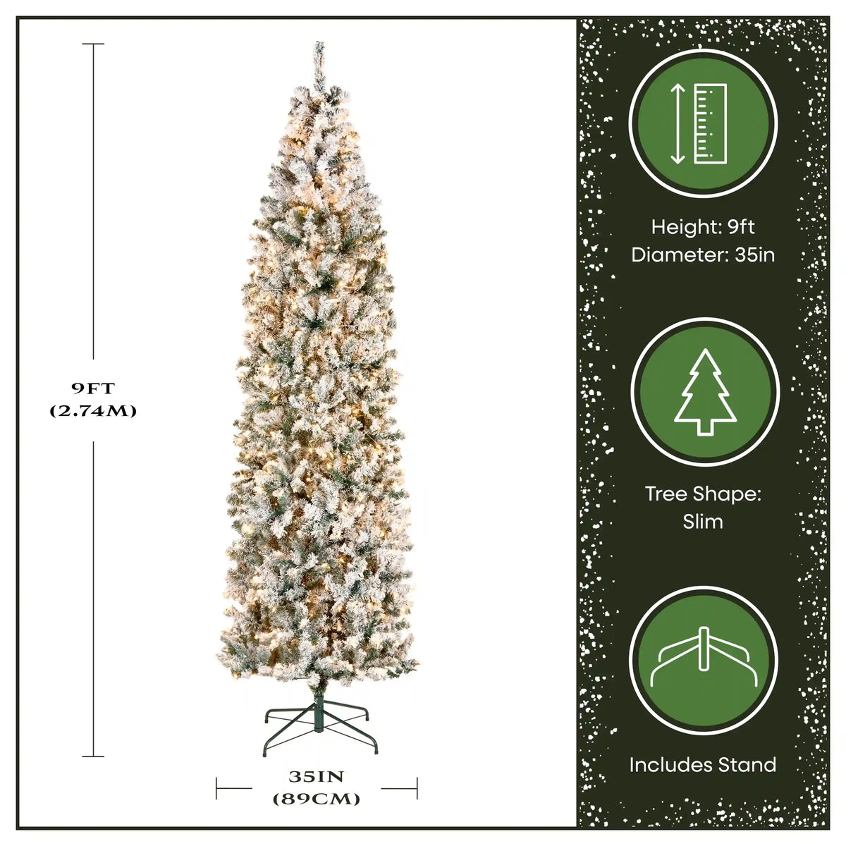 9 ft. Pre-Lit Acacia Flocked Slim Tree with Clear Lights