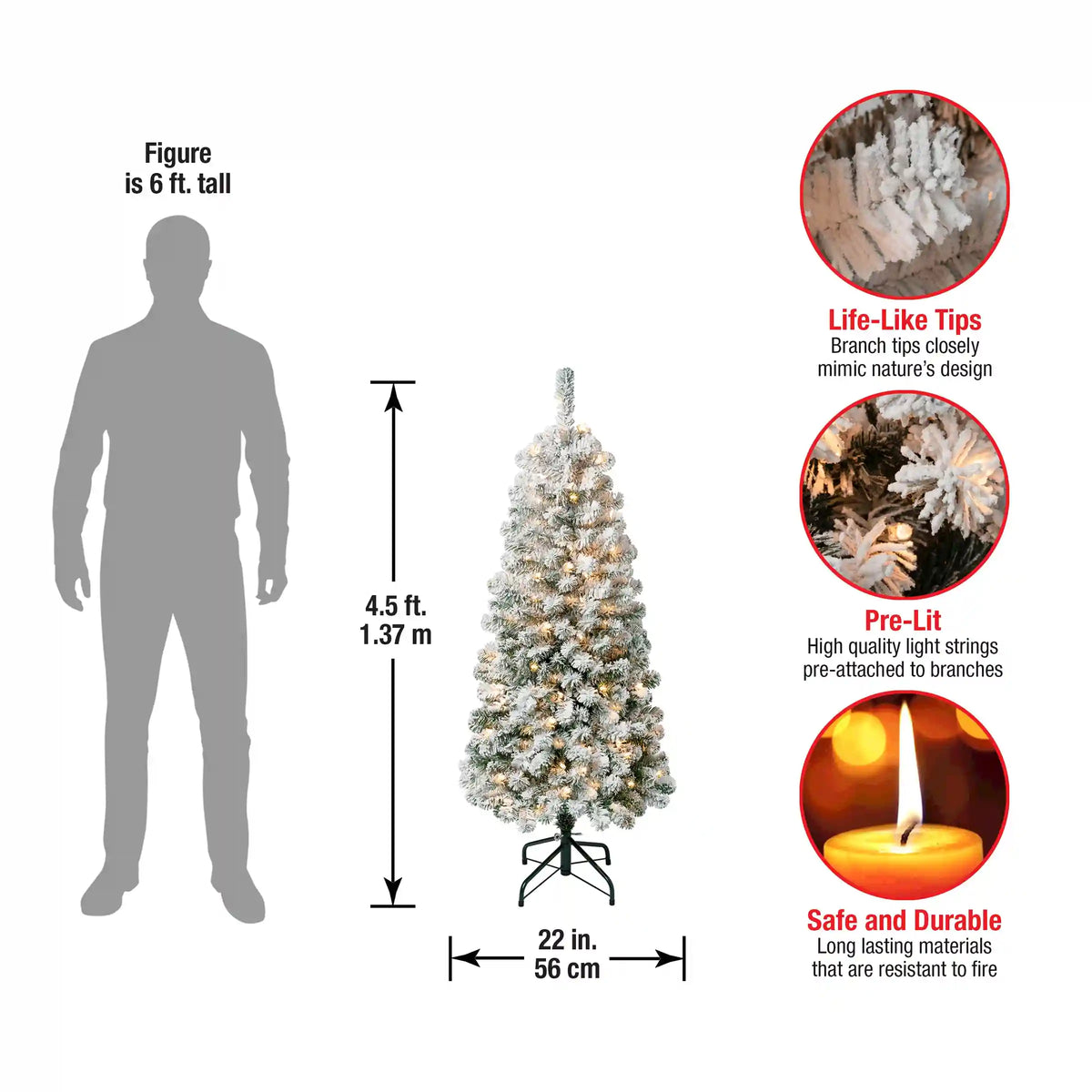 4.5 ft. Pre-Lit Acacia Medium Flocked Tree with Clear Lights, Plug-In