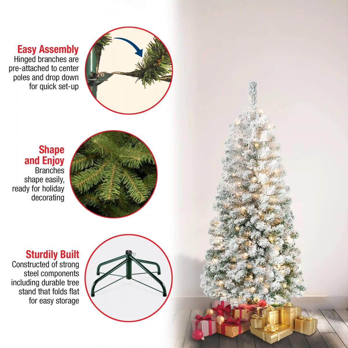 4.5 ft. Pre-Lit Acacia Medium Flocked Tree with Clear Lights, Plug-In