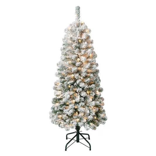 4.5 ft. Pre-Lit Acacia Medium Flocked Tree with Clear Lights, Plug-In