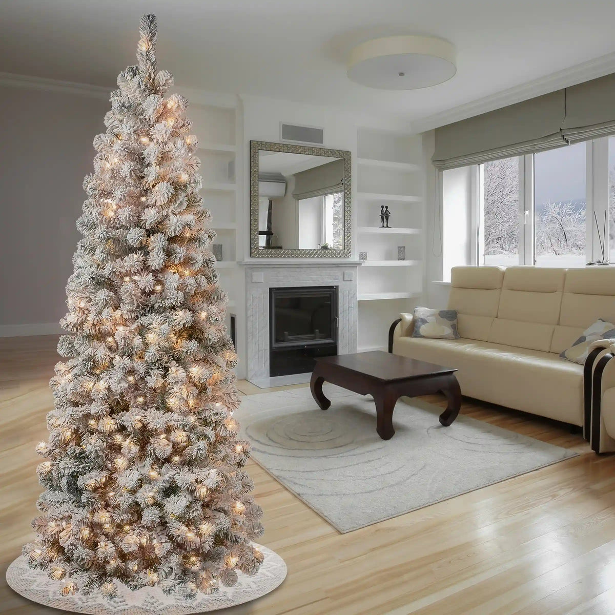 6 ft. Pre-Lit Acacia Medium Flocked Tree with Clear Lights, Plug-In