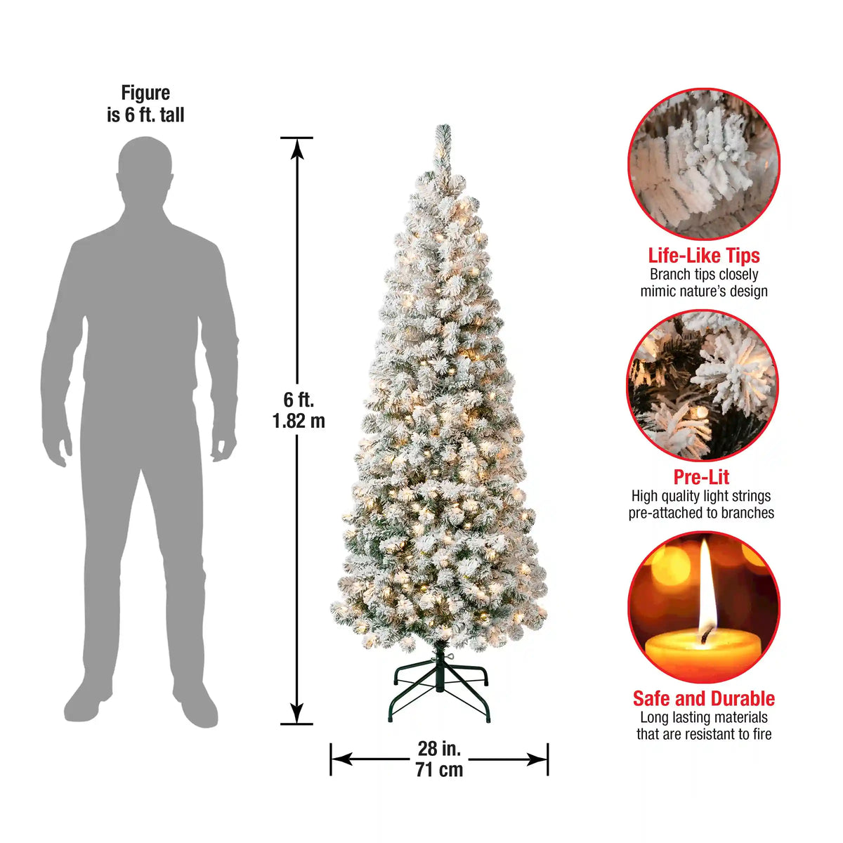 6 ft. Pre-Lit Acacia Medium Flocked Tree with Clear Lights, Plug-In