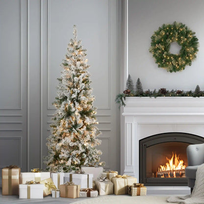 6 ft. Pre-Lit Acacia Medium Flocked Tree with Clear Lights, Plug-In