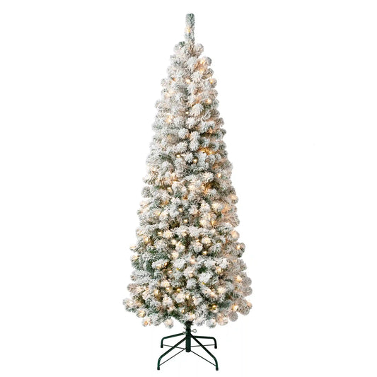 6 ft. Pre-Lit Acacia Medium Flocked Tree with Clear Lights, Plug-In
