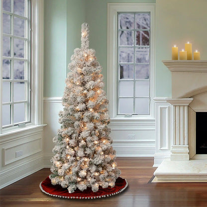4.5 ft. Pre-Lit Acacia Pencil Slim Flocked Tree with Clear Lights, Plug-In
