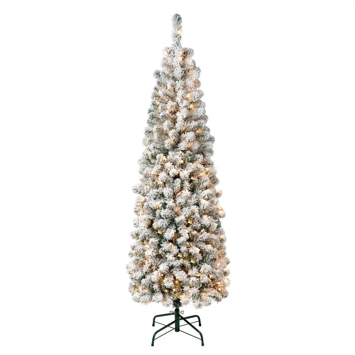 6 ft. Pre-Lit Acacia Pencil Slim Flocked Tree with Clear Lights, Plug-In