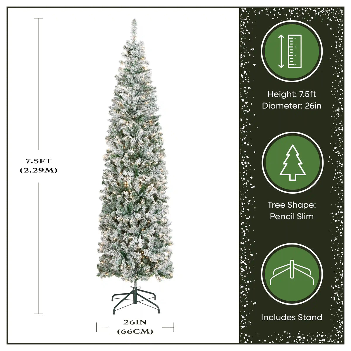7.5 ft. Pre-Lit Acacia Pencil Slim Flocked Tree with Clear Lights, Plug-In