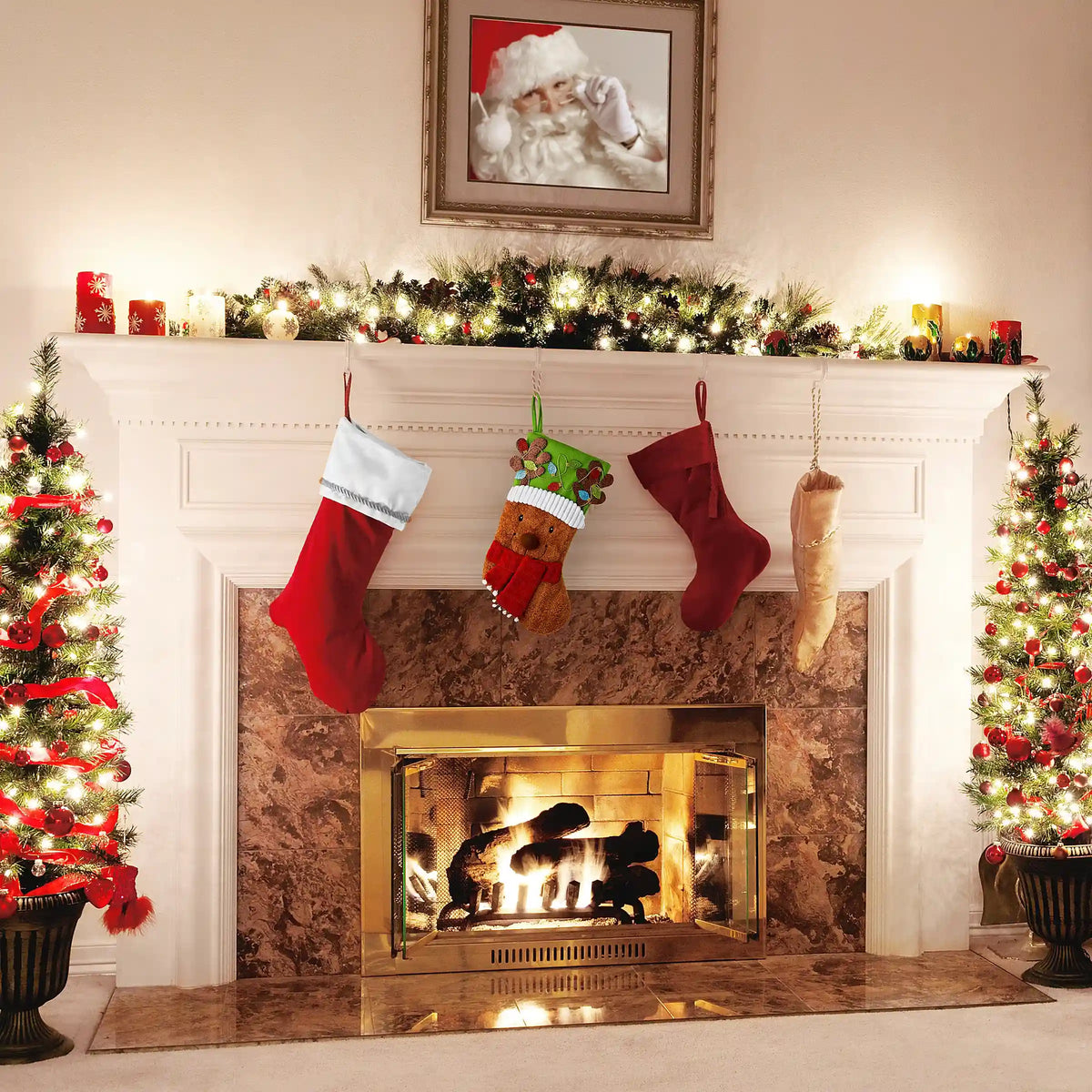 20 in. Be Merry Collection Novelty Teddy Bear Christmas Stocking, Red Scarf and Green Hat