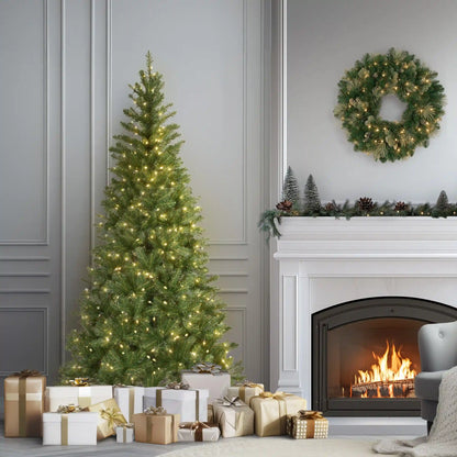 6.5 ft. Pre-Lit Aspen Spruce Slim Tree with Clear Lights, Plug-In