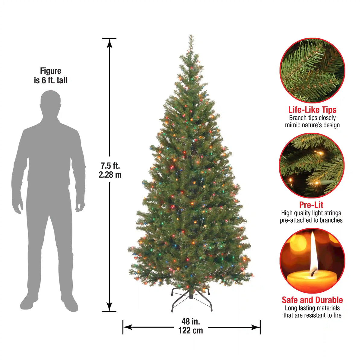 7.5 ft. Pre-Lit Aspen Spruce Slim Tree with Multicolor Lights, Plug-In