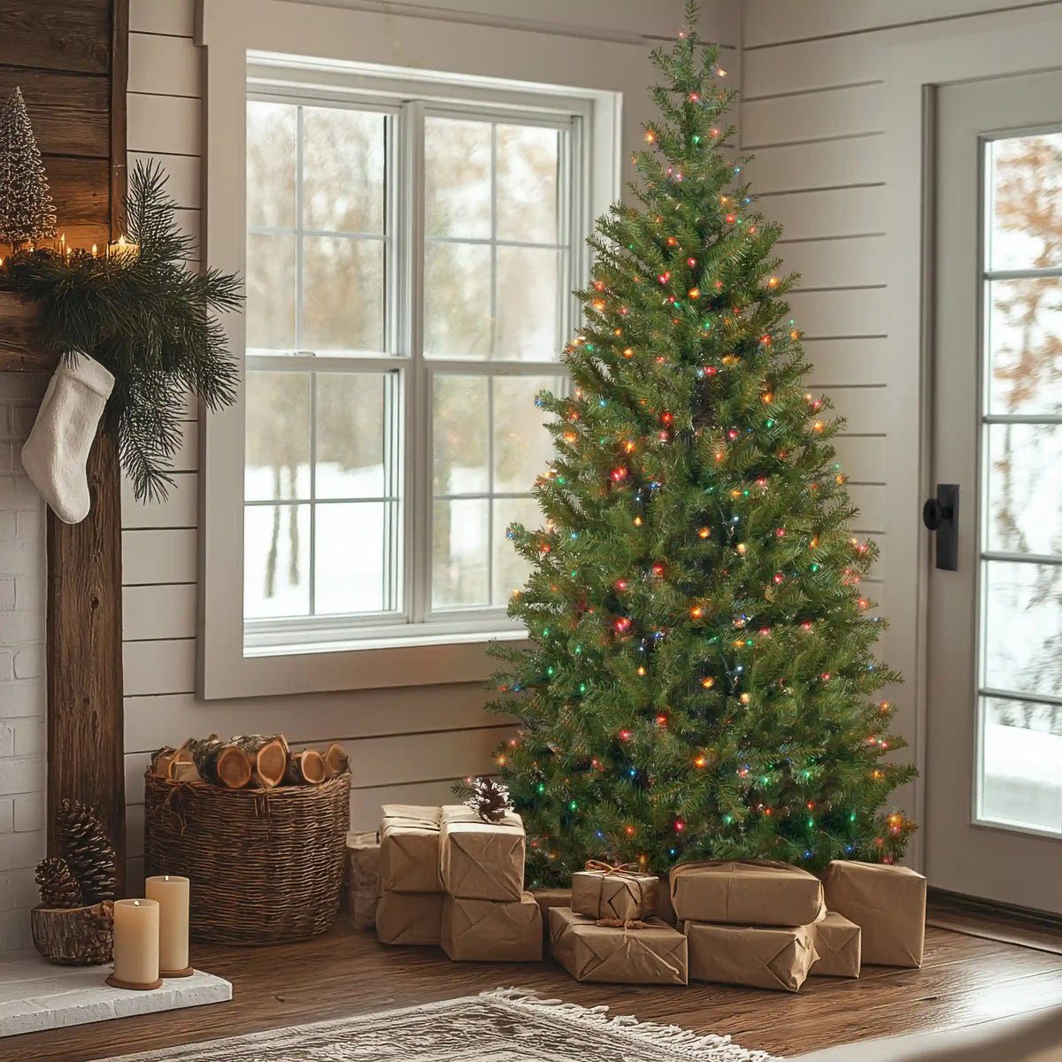 7.5 ft. Pre-Lit Aspen Spruce Slim Tree with Multicolor Lights, Plug-In