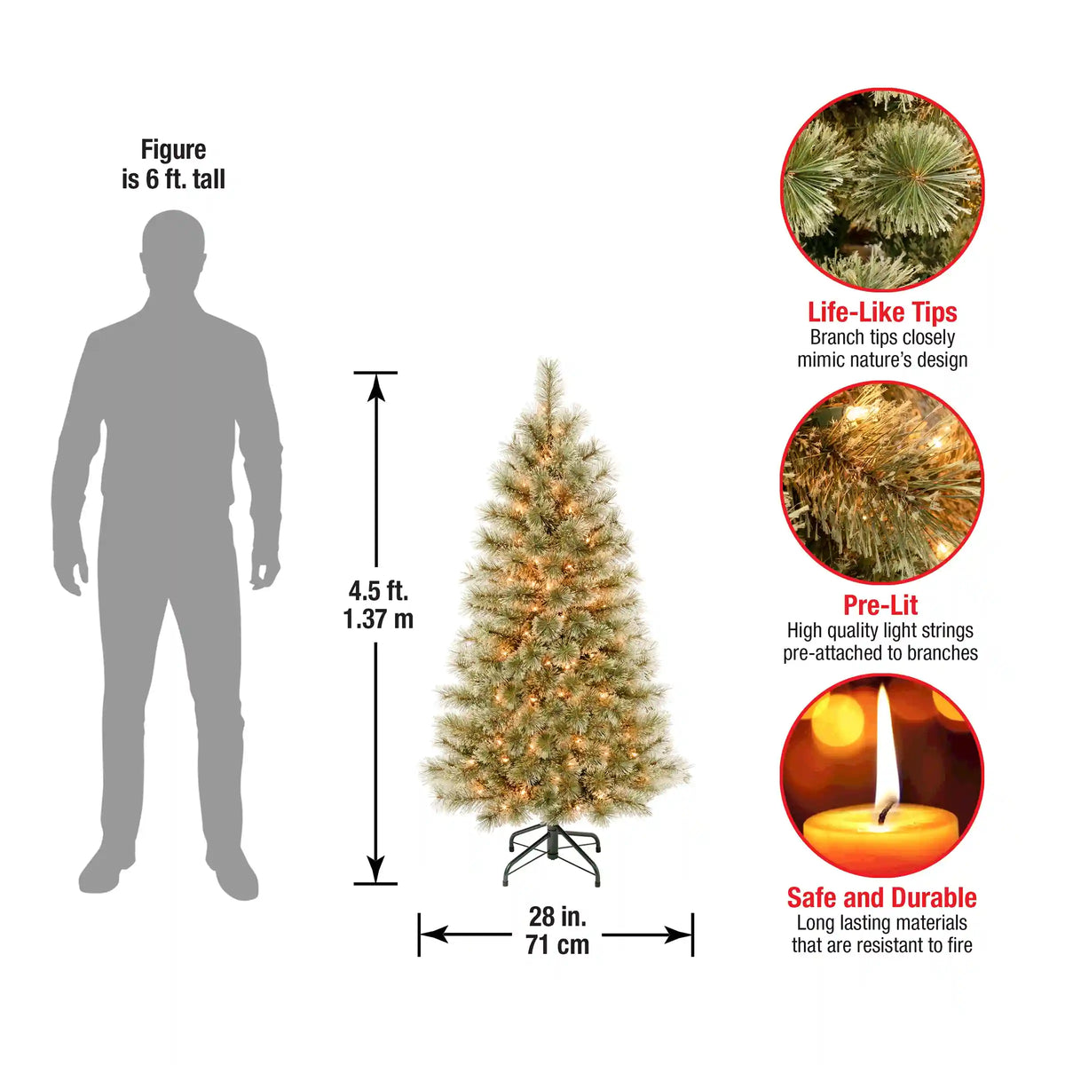 4.5 ft. Pre-Lit Arcadia Pine Cashmere Tree with Clear Lights, Plug-In