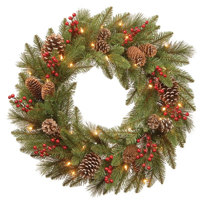 24 in. Pre-Lit Bristle Berry Wreath with LED Lights