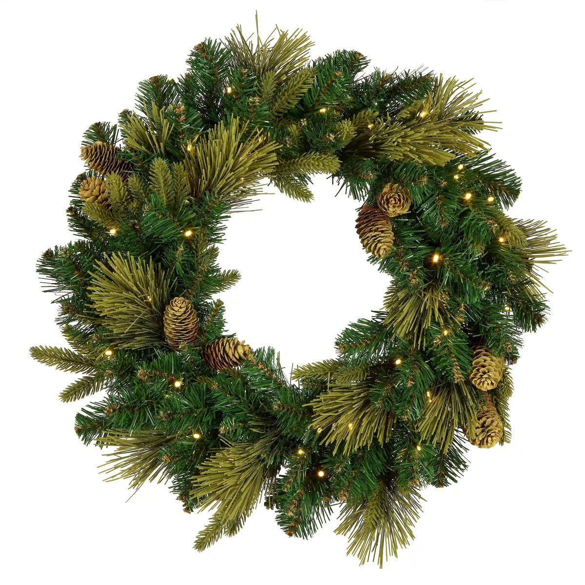 24 in. Pre-Lit Carolina Pine Wreath with Warm White LED Lights