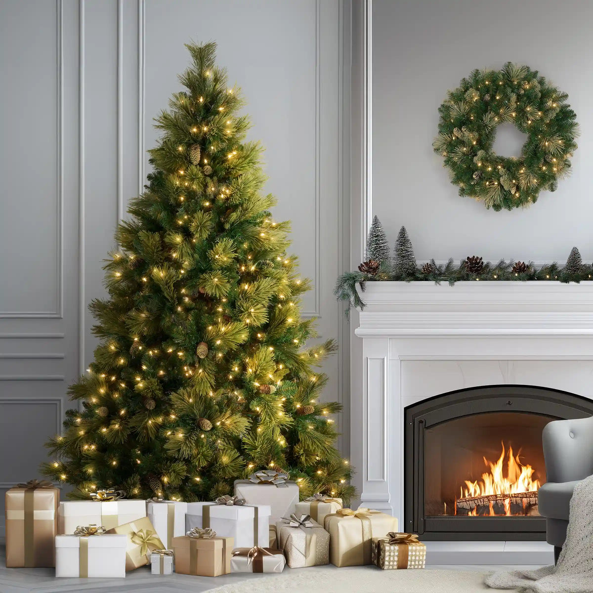 6.5 ft. Pre-Lit Carolina Pine Hinged Tree with Clear Lights