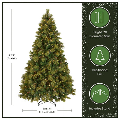7 ft. Pre-Lit Carolina Pine Hinged Tree with Clear Lights, Plug-In