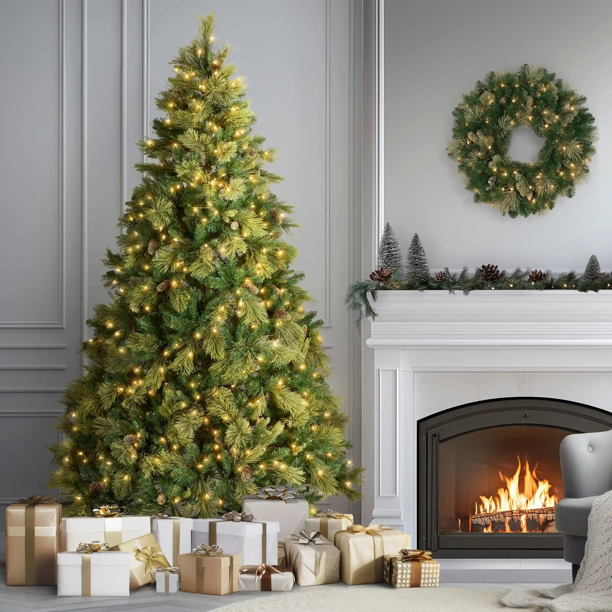 7.5 ft. Pre-Lit Carolina Pine Tree with 750 Clear Lights, Plug-In