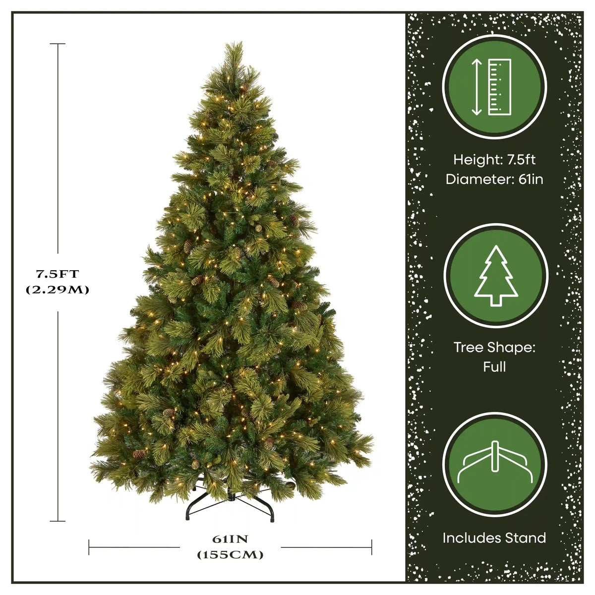 7.5 ft. Pre-Lit Carolina Pine Tree with 750 Clear Lights, Plug-In