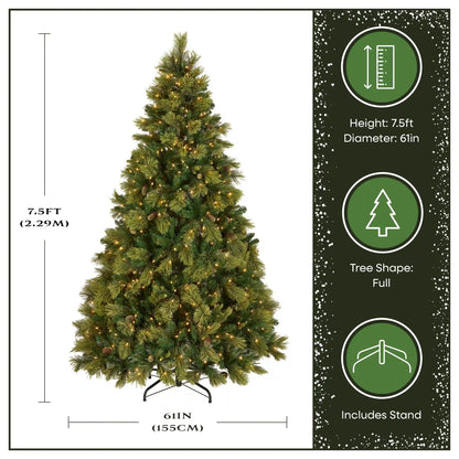 7.5 ft. Pre-Lit Carolina Pine Tree with 750 Clear Lights, Plug-In