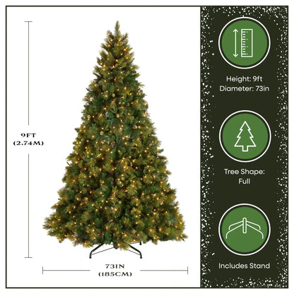 9 ft. Pre-Lit Carolina Pine Hinged Tree  900 Clear Lights