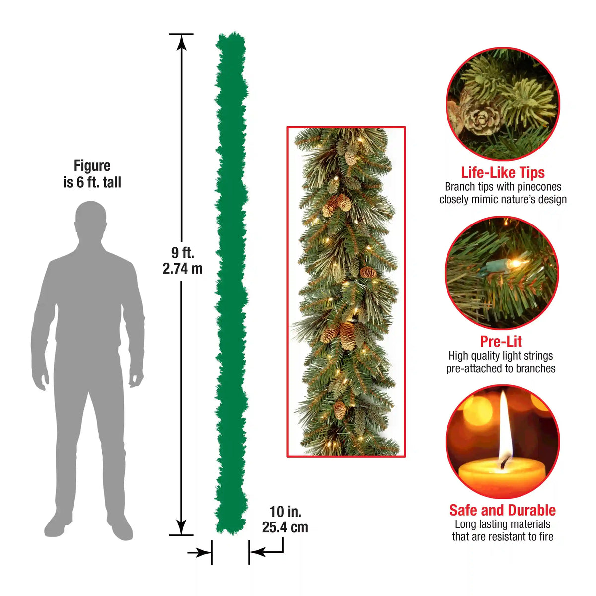 9 ft. Pre-Lit Carolina Pine Garland with Clear Lights, Plug-In