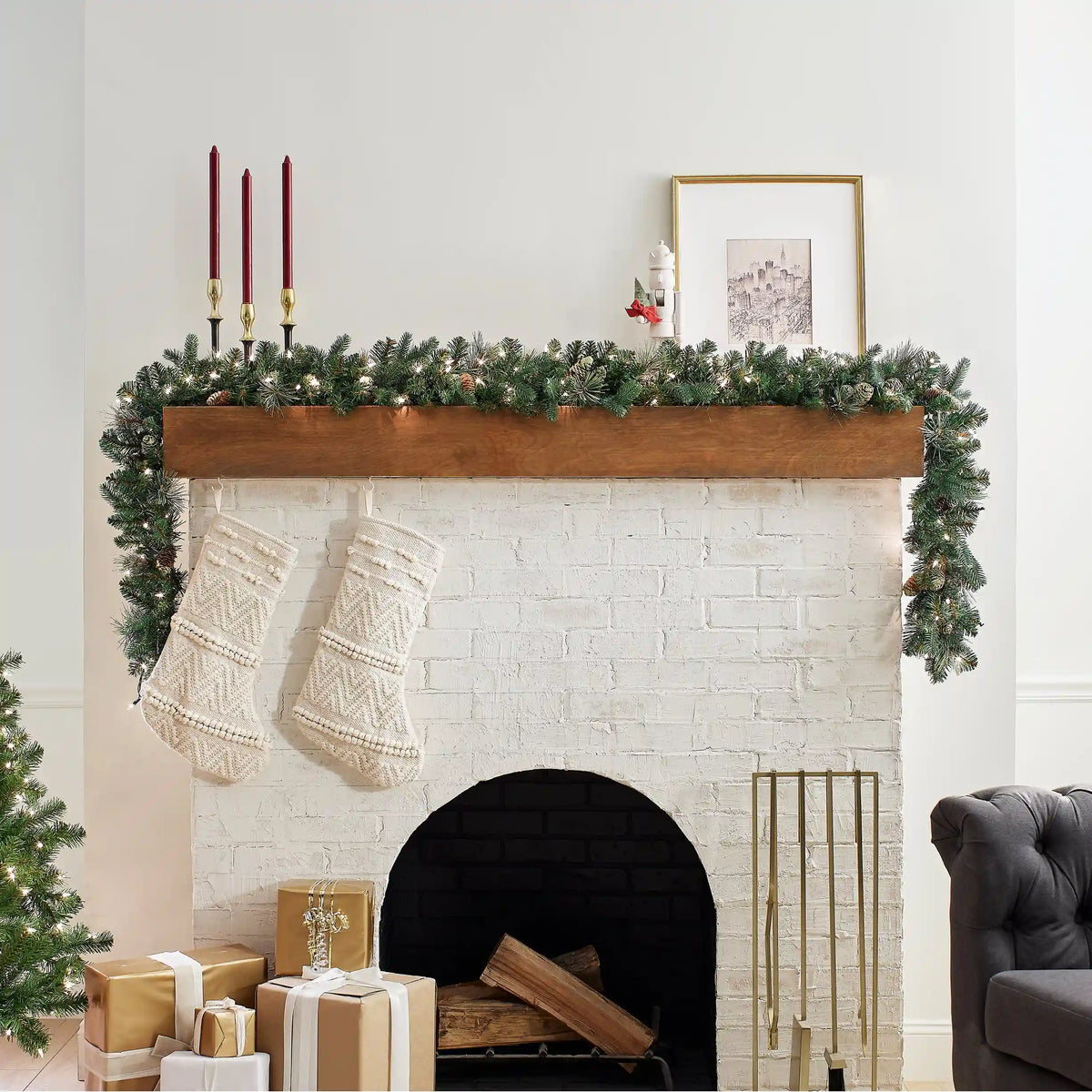 9 ft. Pre-Lit Carolina Pine Garland with Clear Lights, Plug-In