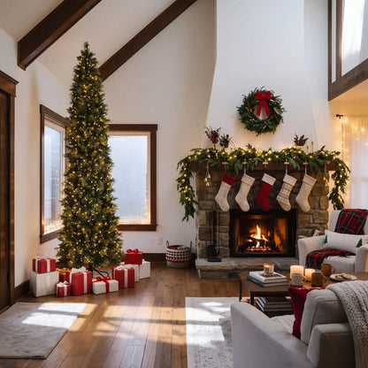 10 ft.Pre-Lit Carolina Pine Slim Tree with Clear Lights, Plug-In