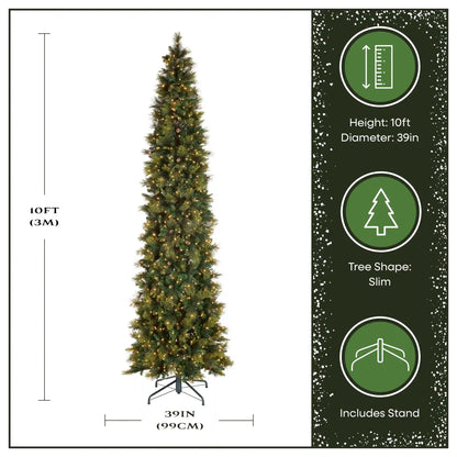 10 ft.Pre-Lit Carolina Pine Slim Tree with Clear Lights, Plug-In
