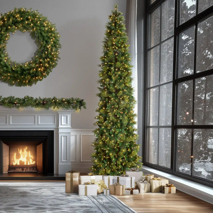 12 ft. Pre-Lit Carolina Pine Slim Tree with Clear Lights, Plug-In