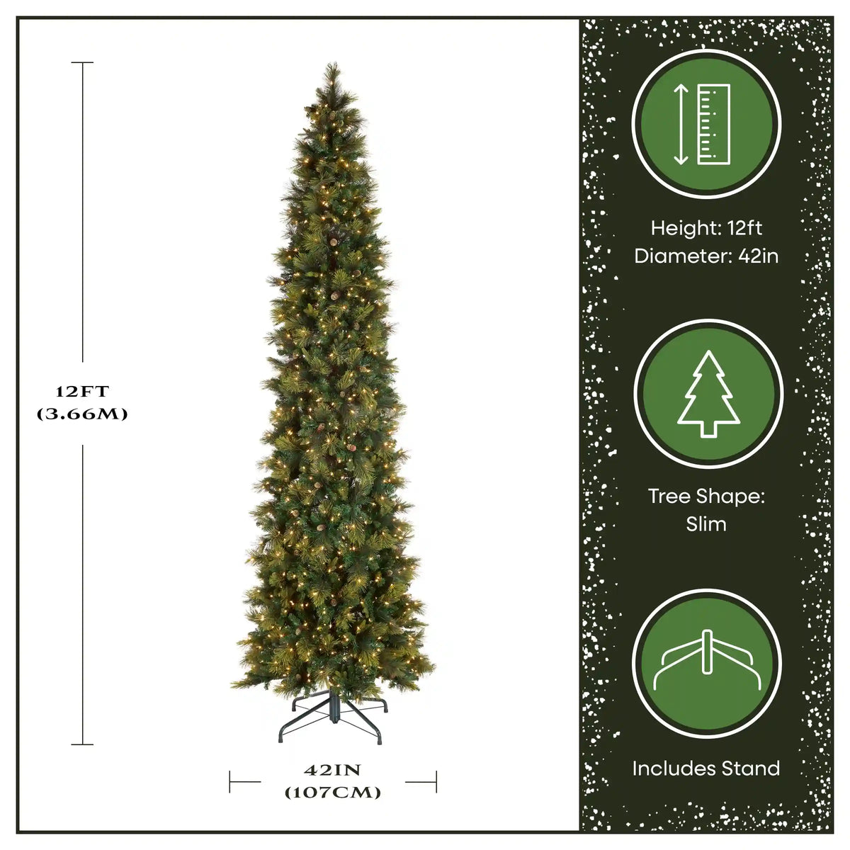 12 ft. Pre-Lit Carolina Pine Slim Tree with Clear Lights, Plug-In