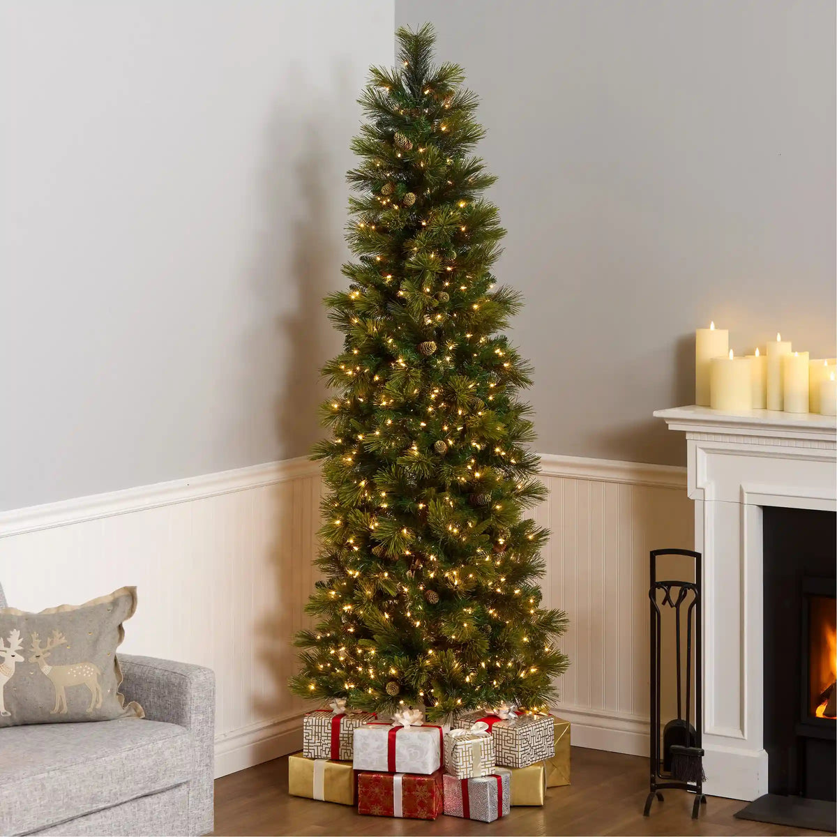 7.5 ft. Pre-Lit Carolina Pine Slim Tree with Clear Lights, Plug-In