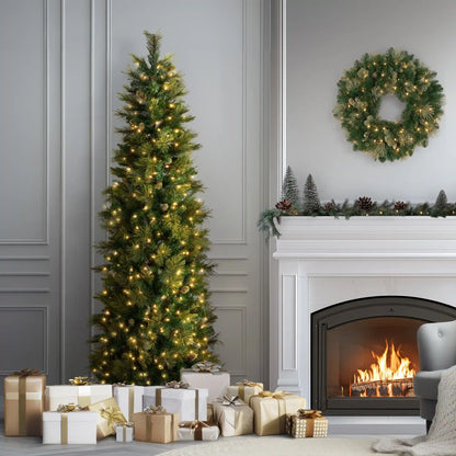 7.5 ft. Pre-Lit Carolina Pine Slim Tree with Clear Lights, Plug-In
