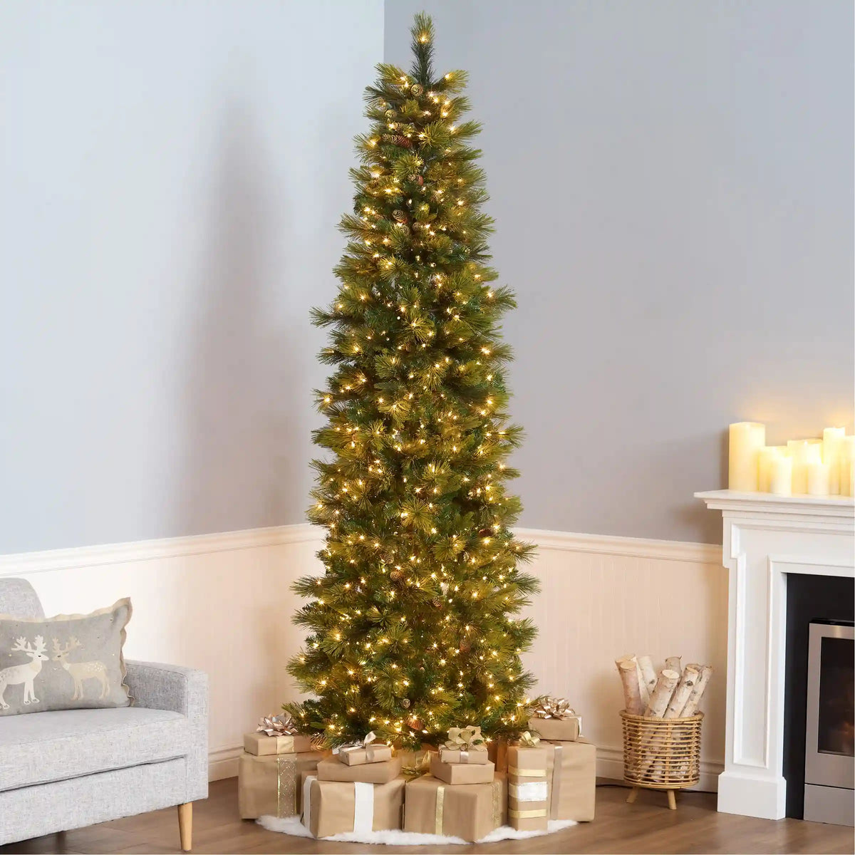 9 ft. Pre-Lit Carolina Pine Slim Tree with Clear Lights
