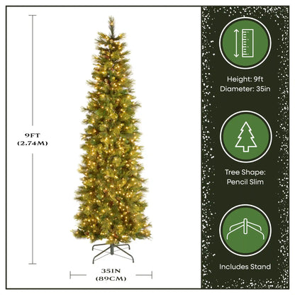 9 ft. Pre-Lit Carolina Pine Slim Tree with Clear Lights