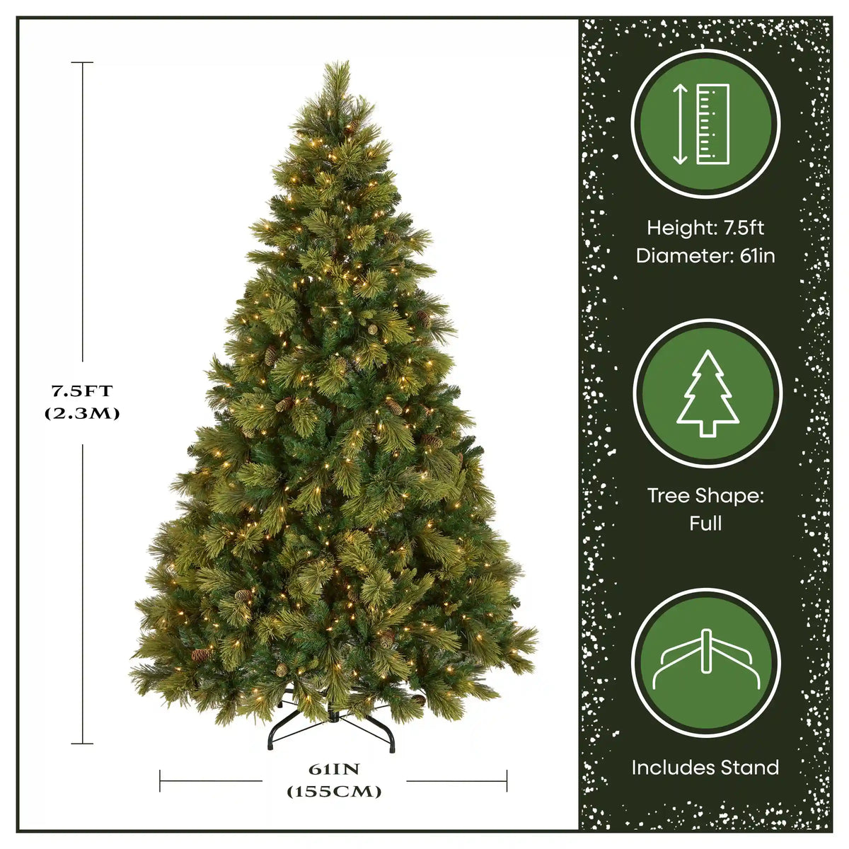 7.5 ft. Pre-Lit Carolina Pine Hinged Tree with 1000 Clear Lights, Plug-In