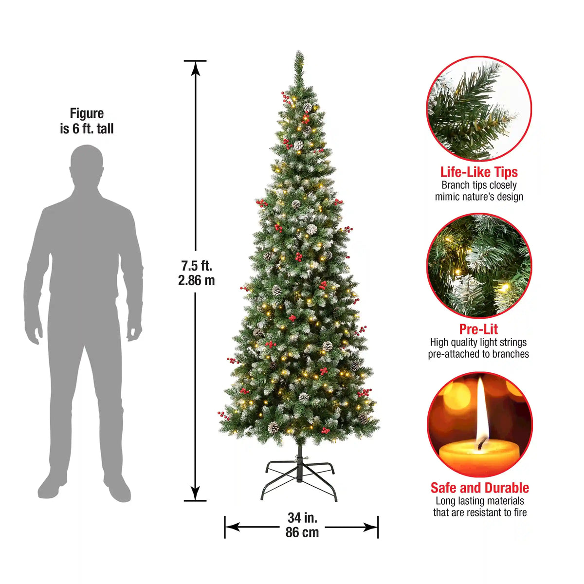 7.5 ft. Pre-Lit Cullen Slim Tree with Warm White LED Lights, Plug-In