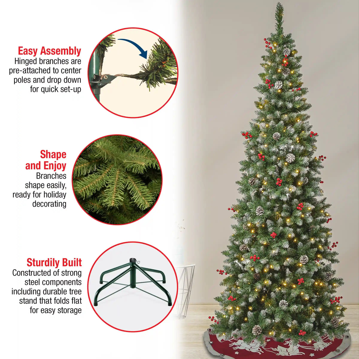 7.5 ft. Pre-Lit Cullen Slim Tree with Warm White LED Lights, Plug-In