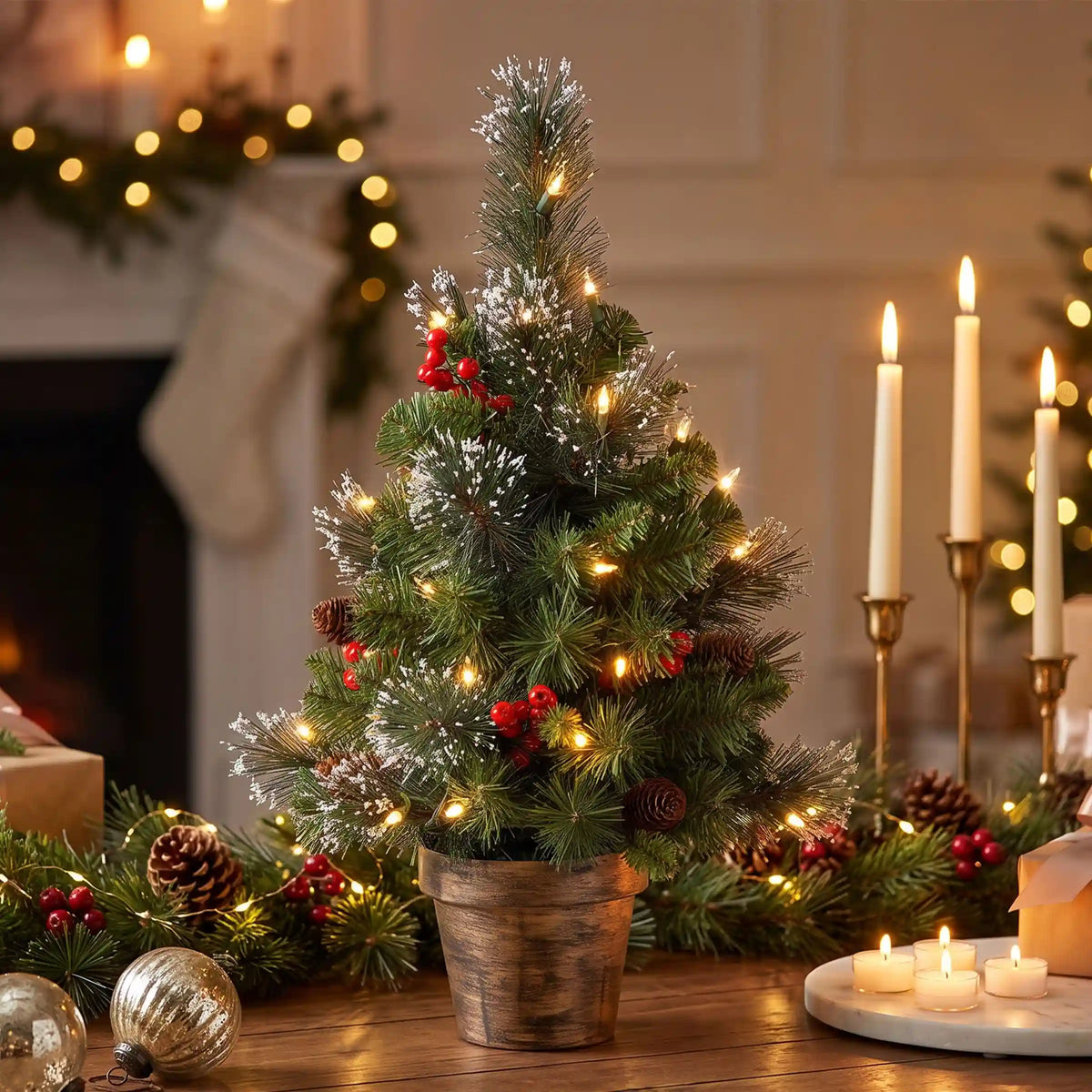 2 ft. Pre-Lit Crestwood Spruce Entrance Tree with Clear Lights, Plug-In