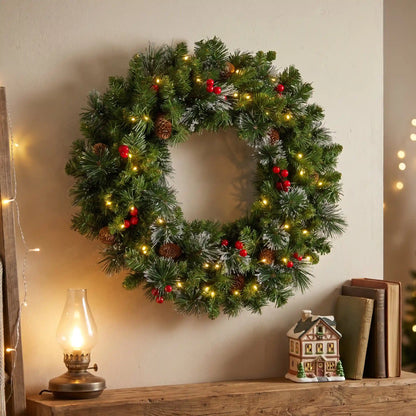 24 in. Pre-Lit Crestwood Spruce Wreath with Clear Lights, Plug-In