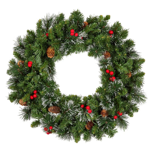 24 in. Pre-Lit Crestwood Spruce Wreath with Clear Lights, Plug-In